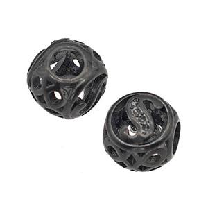Stainless Steel Round Beads Letter-S Hollow Large Hole Black Plated, approx 9-10mm, 4mm hole [SSB5099]