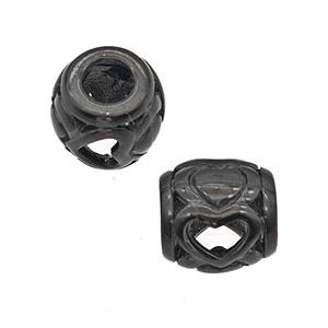 Stainless Steel Barrel Beads Heart Large Hole Hollow Black Plated, approx 9-10mm, 4mm hole [SSB5106]