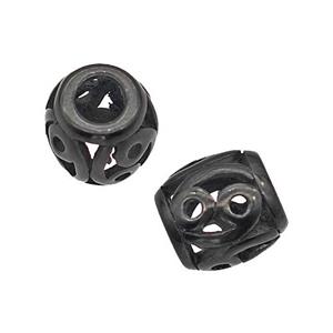 Stainless Steel Barrel Beads Large Hole Hollow Black Plated, approx 9-10mm, 4mm hole [SSB5108]
