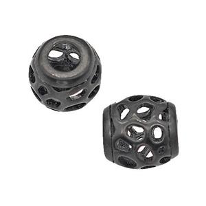 Stainless Steel Barrel Beads Large Hole Hollow Black Plated, approx 9-10mm, 4mm hole [SSB5113]