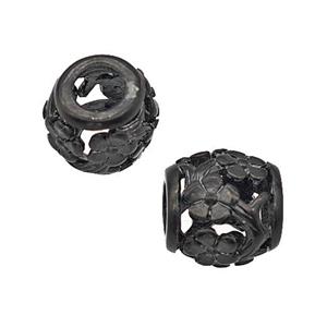 Stainless Steel Barrel Beads Flower Large Hole Hollow Black Plated, approx 9-10mm, 4mm hole [SSB5115]