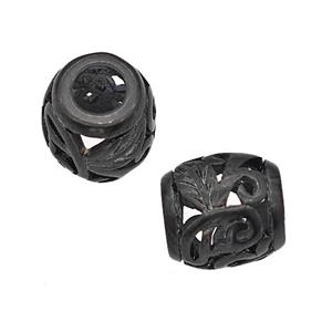 Stainless Steel Barrel Beads Leaf Large Hole Hollow Black Plated, approx 9-10mm, 4mm hole [SSB5117]