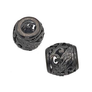 Stainless Steel Barrel Beads Large Hole Hollow Black Plated, approx 9-10mm, 4mm hole [SSB5118]