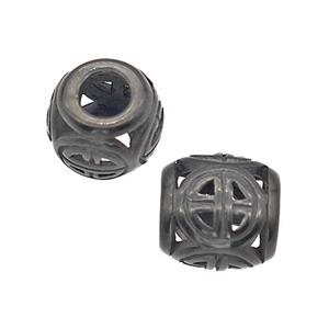 Stainless Steel Barrel Beads Large Hole Hollow Black Plated, approx 9-10mm, 4mm hole [SSB5119]
