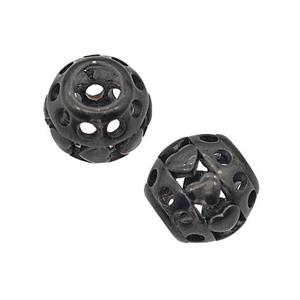 Stainless Steel Round Beads Heart Large Hole Hollow Black Plated, approx 9-10mm, 4mm hole [SSB5125]