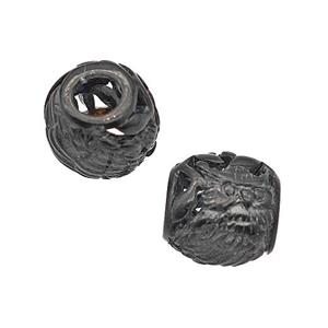 Stainless Steel Barrel Beads Owl Large Hole Hollow Black Plated, approx 9-10mm, 4mm hole [SSB5132]