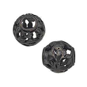 Stainless Steel Round Beads Flower Large Hole Hollow Black Plated, approx 9-10mm, 4mm hole [SSB5140]