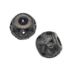 Stainless Steel Round Beads Flower Large Hole Hollow Black Plated, approx 9-10mm, 4mm hole [SSB5143]