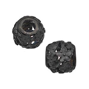 Stainless Steel Round Beads Flower Large Hole Hollow Black Plated, approx 9-10mm, 4mm hole [SSB5146]