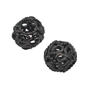 Stainless Steel Round Beads Large Hole Hollow Black Plated, approx 9-10mm, 4mm hole [SSB5147]