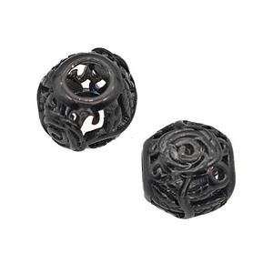Stainless Steel Round Beads Flower Large Hole Hollow Black Plated, approx 9-10mm, 4mm hole [SSB5148]