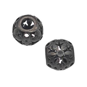Stainless Steel Round Beads Flower Large Hole Hollow Black Plated, approx 9-10mm, 4mm hole [SSB5149]