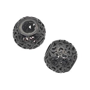 Stainless Steel Round Beads Heart Large Hole Hollow Black Plated, approx 9-10mm, 4mm hole [SSB5150]