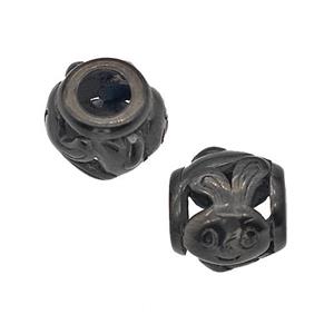 Stainless Steel Barrel Beads Rabbit Large Hole Hollow Black Plated, approx 9-10mm, 4mm hole [SSB5151]