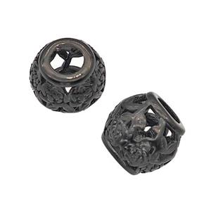 Stainless Steel Barrel Beads Flower Large Hole Hollow Black Plated, approx 9-10mm, 4mm hole [SSB5153]