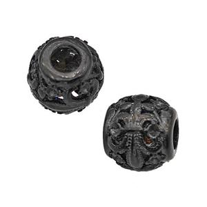 Stainless Steel Round Beads Fleur-De-Lis Large Hole Hollow Black Plated, approx 9-10mm, 4mm hole [SSB5156]