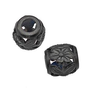 Stainless Steel Barrel Beads Flower Large Hole Hollow Black Plated, approx 9-10mm, 4mm hole [SSB5157]