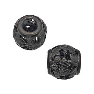 Stainless Steel Barrel Beads Flower Large Hole Hollow Black Plated, approx 9-10mm, 4mm hole [SSB5158]