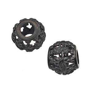Stainless Steel Round Beads Flower Large Hole Hollow Black Plated, approx 9-10mm, 4mm hole [SSB5161]