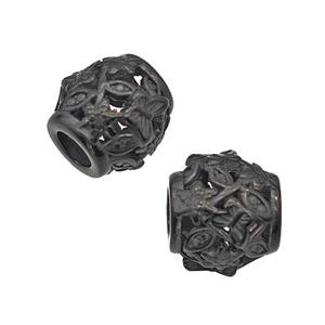 Stainless Steel Barrel Beads Flower Large Hole Hollow Black Plated, approx 9-10mm, 4mm hole [SSB5164]