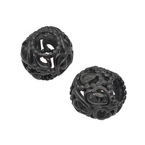 Stainless Steel Round Beads Large Hole Hollow Black Plated, approx 9-10mm, 4mm hole [SSB5165]