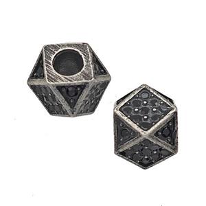 Stainless Steel Polyhedron Beads Micro Pave Rhinestone Large Hole Antique Silver, approx 8.5-10mm, 4mm hole [SSB5172]