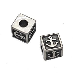 Stainless Steel Cube Beads Anchor Large Hole Antique Silver, approx 7x7mm, 3mm hole [SSB5173]