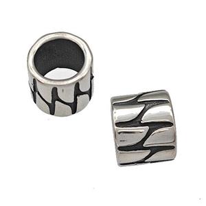 Stainless Steel Column Beads Tube Large Hole Antique Silver, approx 9-11mm, 8mm hole [SSB5177]