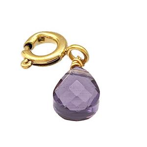 Purple Crystal Glass Teardrop With Stainless Steel Clasp Gold Plated, approx 6mm, 6mm [SSB5203]