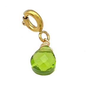 Green Crystal Glass Teardrop With Stainless Steel Clasp Gold Plated, approx 6mm, 6mm [SSB5204]