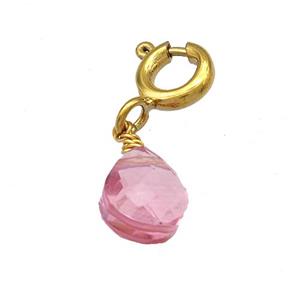 Pink Crystal Glass Teardrop With Stainless Steel Clasp Gold Plated, approx 6mm, 6mm [SSB5207]