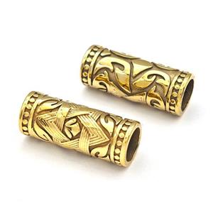 Stainless Steel Tube Beads Column Large Hole Gold Plated, approx 12.5-30mm, 8mm hole [SSB5217]