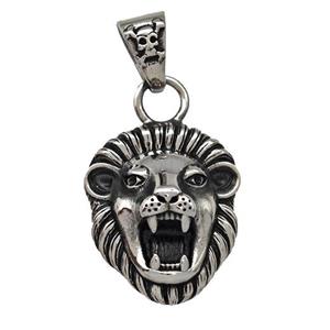 316 Stainless Steel Lion Pendant Antique Silver, approx 20-25mm [SSB5222]