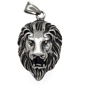 316 Stainless Steel Lion Pendant Antique Silver, approx 25-38mm [SSB5224]