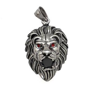 316 Stainless Steel Lion Pendant Pave Red Rhinestone Antique Silver, approx 28-38mm [SSB5226]