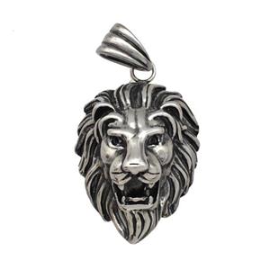 316 Stainless Steel Lion Pendant Antique Silver, approx 28-38mm [SSB5227]