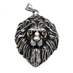 316 Stainless Steel Lion Pendant Antique Silver, approx 42-50mm [SSB5228]