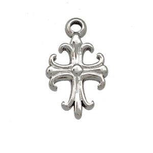 Raw Stainless Steel Cross Pendant Fleur Delis, approx 9-12mm [SSB5252]