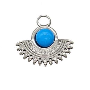 Raw Stainless Steel Pendant Pave Synthetic Turquoise Blue, approx 11-15.5mm [SSB5254]
