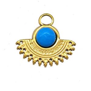 Stainless Steel Pendant Pave Synthetic Turquoise Blue Gold Plated, approx 11-15.5mm [SSB5255]