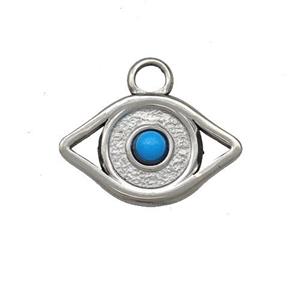 Raw Stainless Steel Eye Charms Pendant Pave Blue Synthetic Turquoise, approx 11-18mm [SSB5256]