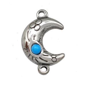 Raw Stainless Steel Moon Connector Pave Blue Synthetic Turquoise, approx 13.5-15mm [SSB5258]