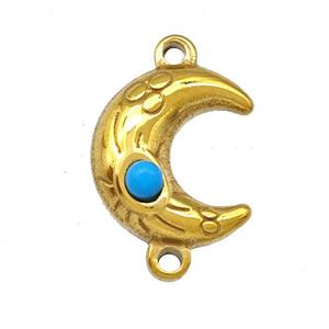 Stainless Steel Moon Connector Pave Blue Synthetic Turquoise Gold Plated, approx 13.5-15mm [SSB5259]