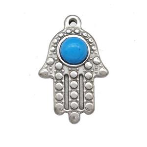 Raw Stainless Steel Hand Pendant Pave Blue Synthetic Turquoise, approx 15-20mm [SSB5260]