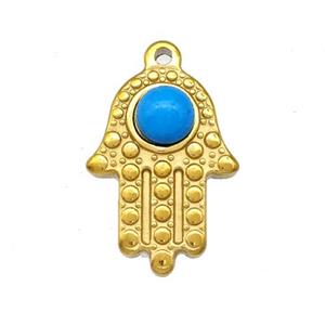 Stainless Steel Hand Pendant Pave Blue Synthetic Turquoise Gold Plated, approx 15-20mm [SSB5261]