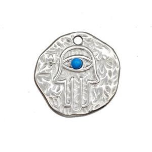 Raw Stainless Steel Hand Pendant Pave Blue Synthetic Turquoise Circle, approx 18mm [SSB5262]