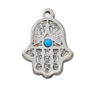 Raw Stainless Steel Hand Pendant Pave Blue Synthetic Turquoise, approx 16-19mm [SSB5264]