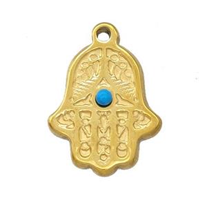 Stainless Steel Hand Pendant Pave Blue Synthetic Turquoise Gold Plated, approx 16-19mm [SSB5265]