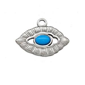Raw Stainless Steel Eye Pendant Pave Blue Synthetic Turquoise, approx 13-23mm [SSB5268]