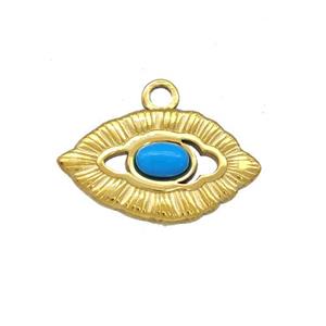 Stainless Steel Eye Pendant Pave Blue Synthetic Turquoise Gold Plated, approx 13-23mm [SSB5269]